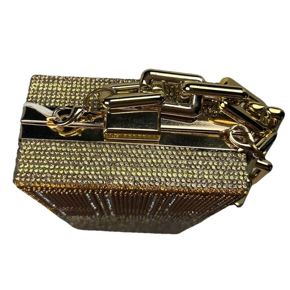 Urban Expressions Bling Money Dollar $ Women's Purse Gold Hard Rhinestone Clutch - Picture 6 of 13